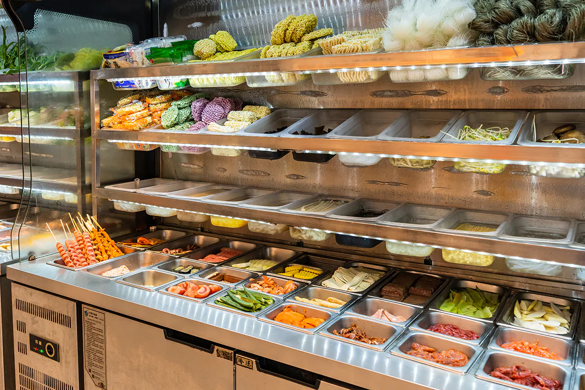 Fresh malatang ingredient display at Golden Malatang, a Malatang Restaurant in San Jose
